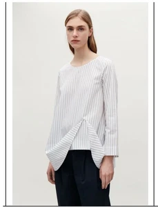 COS Langarmbluse weiß Nadelstreifen asymmetrischer Saum Baumwolle - Bild 1 von 11
