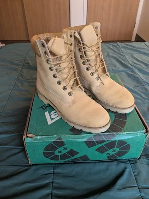 Men's Vintage Thom McAn Boots 8.5 Regular Lace Up Tan 8 Inch Tall Timberland 90s - Image 1 of 4