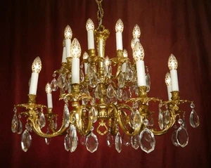 SPAIN ANTIQUE CHANDELIER GOLD BRONZE CRYSTAL CHANDELIERS 20 LAMP LIGHTS Ø 32" - Picture 1 of 5