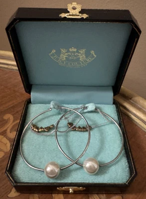 Vintage Juicy Couture Silver Hoop Earrings With Pearls And Beads “Juicy” - Image 1 of 2