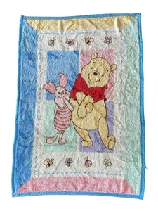 Vtg Winnie the Pooh Piglet Bees Plush Blanket Fleece Pastel Colorblock 30x45 - Picture 1 of 4