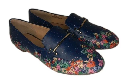 Zapatos Mocasines Talbots Para Mujer Azul Estampado Floral Cuero Genuino Sin Cordones Talla 8M Foto 1 de 4