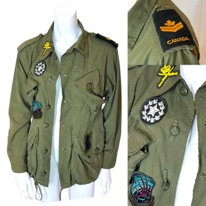 Vintage 80’s CANADIAN ARMY FIELD JACKET w PATCHES US Military Vietnam War Patch - Picture 1 of 9