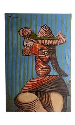 Pablo Picasso Artist Oil Painting Canvas Signed Stamped Hand Handmade Vintage - Image 1 of 2