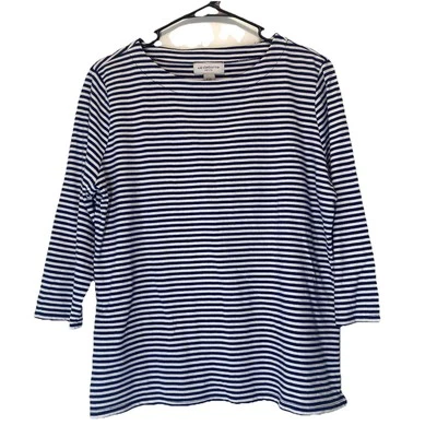 Top Liz Claiborne Petites PXL Azul Blanco Rayas Playa Costero Náutico Mar Foto 1 de 4