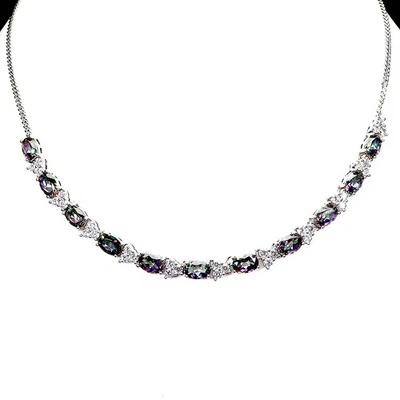 925 Sterling Silver Necklace Oval Mystic Quartz 7x5mm Gemstone Jewelry 16 Inches - Image 1 of 4