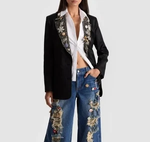 Damen Alice + Olivia Kragen Strass Langarm Mantel Oberteil - Bild 1 von 5