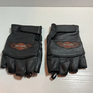 Harley Davidson Women's Riding Gloves Black Leather Fingerless Logo Biker Size L - Picture 1 of 4