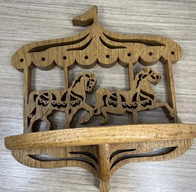 Однотонная дубовая деревянная полка карусель лошадь вырез ручной работы настенное крепление детский декор - Изображение 1 из 4