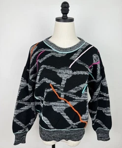 Vintage Geometric Sweater Womens Medium Embroidered Crewneck 80s 90s Art to Wear - Picture 1 of 11