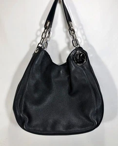 Michael Kors Schultertasche Fulton Black Pebble Leather Chain – Silver Hardware - Bild 1 von 12