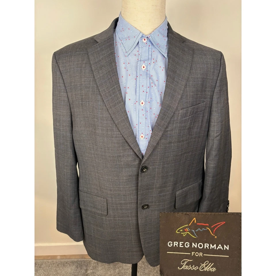 Blazer Greg Norman Para Hombres 44S Gris Mezcla de Lana a Cuadros Traje Chaqueta Tasso Elba Foto 1 de 4