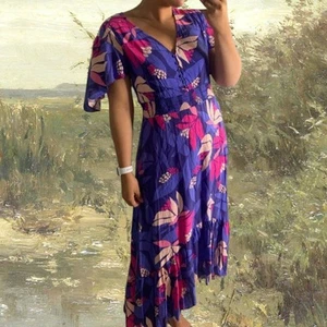 ABEL THE LABEL Santa Cruz Floral V Neck High Low Dress Size S Tropical Cruise - Bild 1 von 12