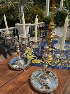 Elegante par de candelabros antiguos ingleses de plata más platos de cristal 1 - Imagen 1 de 10