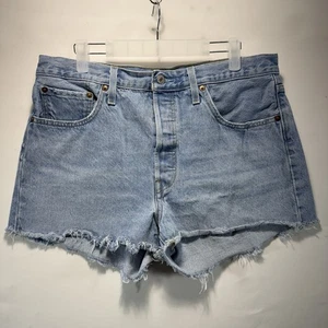 Levis 501 Shorts Damen 32 Blau Denim Button Fly Jeans Distressed - Bild 1 von 12