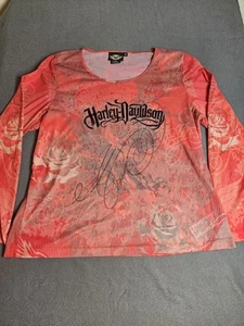 VTG Harley Davidson Top Womens 1W Velvet Studded Mesh USA Made Y2K Biker - Picture 1 of 8