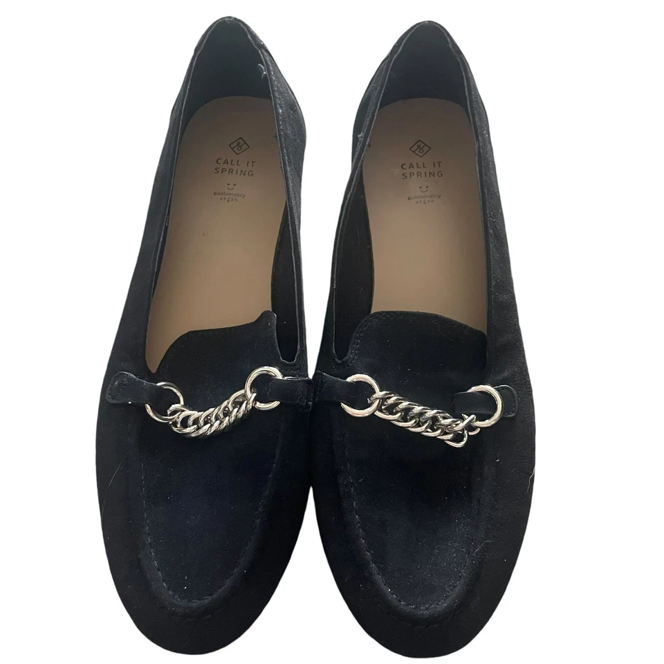 Call It Spring Norah Women's Size 10 Black Vegan Leather Chain Loafer Flats - Image 1 of 4