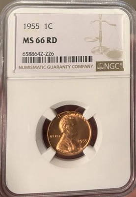 1955 LINCOLN CENT NGC MS 66 RD - Image 1 of 2