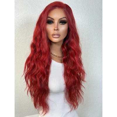 Red Bold Intense Candy Apple Red Lace Front Wig, 13x6 Free Part Red Balayage - Image 1 of 4