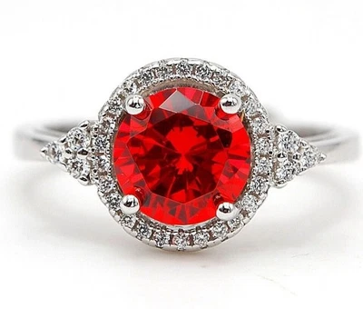 3CT Fire Garnet & White Topaz 925 Solid Sterling Silver Ring Jewelry Sz 8 &1-8 - Image 1 of 2