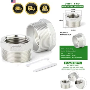 Buje hexagonal reductor de acero inoxidable 2NPT macho x 1 1 2NPT hembra montaje de tubería - Imagen 1 de 8
