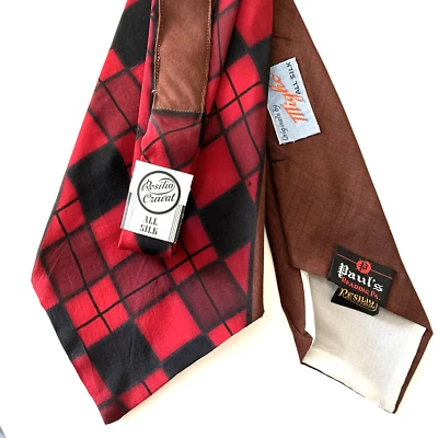 Vintage Resilio Cravat Mens Plaid Red Necktie Swing Tie 1940's 5” wide With Tag - Image 1 of 4