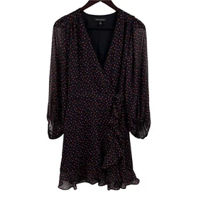 Banana Republic Ruffled Wrap Dress Multicolor Heart Print Size 0 - Picture 1 of 7