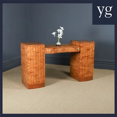 Antique English Art Deco Burr Walnut Pedestal Sideboard Credenza Server Cabinet - Image 1 of 4