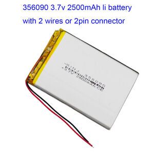 3.7V 2500mAh 9.25Wh 356090 Replacement Li Battery Li-ion JST 2pin Plug Connector