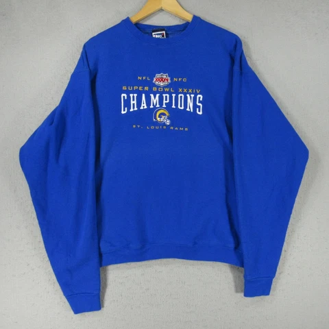 VINTAGE St Louis Rams Sweatshirt Mens Extra Large Blue NFL Football Crewneck 00s Cover