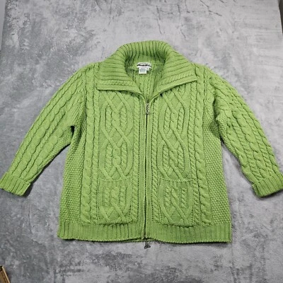 Aran Crafts Cardigan Womens XXL Green Merino Wool Cable Knit Full Zip Ireland - Image 1 of 4