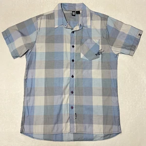 Rusty Men's Shirt Short Sleeve Button down Blue Plaid With Logo Size Large - Picture 1 of 9