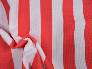 Bullet Printed Liverpool Textured Fabric Stretch Raspberry White 1" Stripe P20 - Picture 1 of 1