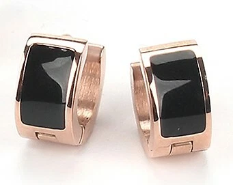 Rose Gold Black Hinged Hook Earrings - Image 1 of 4