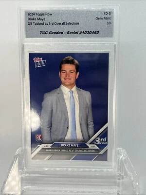 2024 Topps Now Drake Maye NFL Draft 3rd Pick Rookie TCC Graded Gem Mint 10 - Image 1 of 3