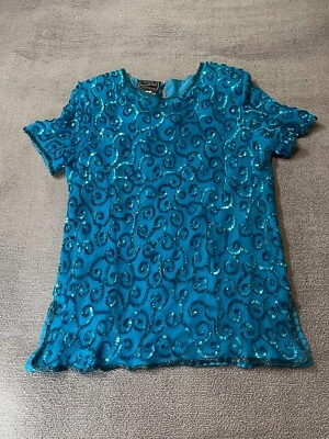 Blusa Jean for Joseph Le Bon para mujer talla 6 pequeña 6 P azul patrón de remolino con cuentas Foto 1 de 4