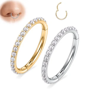 Pearls Septum Conch Daith Helix Rook Tragus Lip Cartilage Nose Ring Hoop Jewelry - Picture 1 of 27