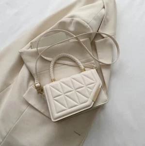 Beige Fashion Shoulder Bag Plaid PU Leather Ladies Crossbody Bag for Women - Picture 1 of 5