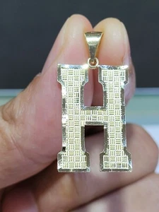 14K Gold Block Initiale XL Buchstabe H Charm Anhänger - Bild 1 von 4