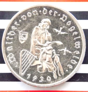 ALEMÁN 3 MARCOS Reichsmark 1930 g walther v. der Vogelweide Silver WEIMAR + RARO PL - Imagen 1 de 8