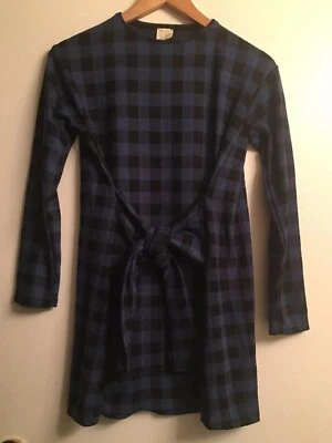 NUEVO CON ETIQUETAS ZARA Niñas Azul/Negro Cuadros Búfalo Corbata Cintura Franela Vestido Talla 11-12  Foto 1 de 4
