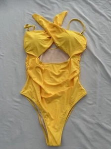 Women's Basic One Piece Swimsuits Beach Bikini Swimwear Padded Yellow Size XL - Picture 1 of 8