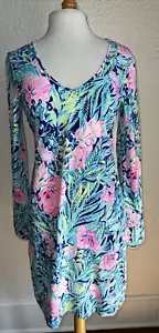 Lilly Pulitzer Davie Dress Lapis Lazuli Beach Club Blooms Medium NWT - Picture 1 of 8