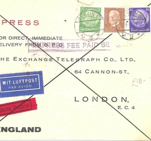 GERMANY-GB Air Mail 1933 Cover *EXPRESS FEE PAID 6d* Exchange Telegraph Co  B216 - Picture 1 of 6