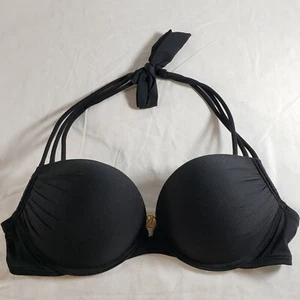 Victoria's Secret 34B Bombshell Swimsuit Bikini Top Black Strappy Halter - Picture 1 of 5