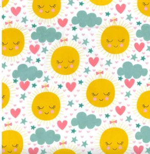 Sun Polycotton Fabric Yellow Heart Cloud Baby Kids Nursery Printed  - Picture 1 of 1