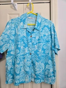 Mens Blue Hawaiian Floral Short Sleeve Button-Up Shirt By Life is Good XL Linen - Picture 1 of 4