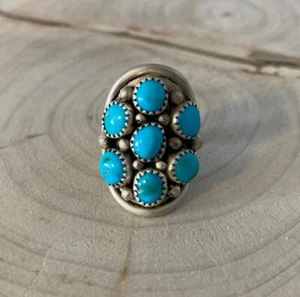 Echt Sterling Silber Türkis Ring 7 Steine in ovaler Form gestempelt, Gr. 7,75 - Bild 1 von 10