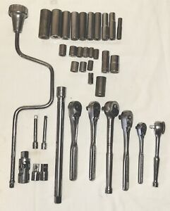 Vintage Craftsman Lot- 16" Hand Crank Ratchet-  6 Ratchets, Sockets, Extensions
