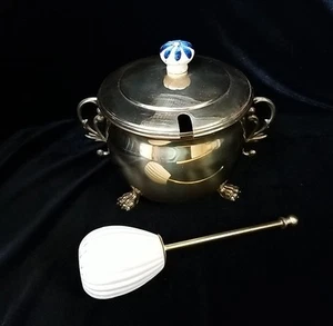 Vintage Messing Schmiertopf Kessel Feuerstarter 6,5" hoch Krallenfuß Holland - Bild 1 von 10
